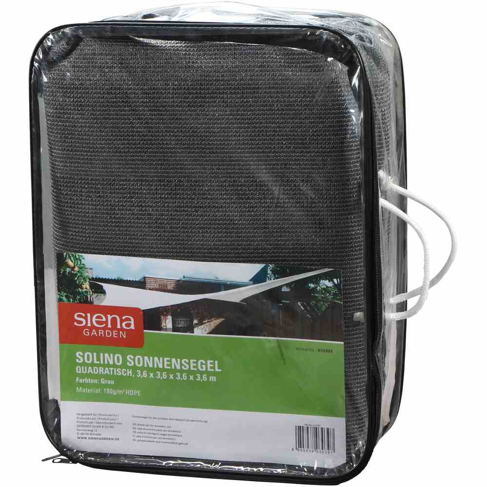 Solino Sonnensegel quadratisch 3,6x3,6m (grau)